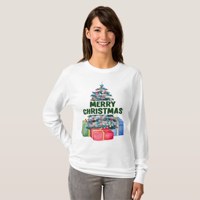 Joyeux T-shirt Arbre De Noël Et Cadeaux (Devant entier)