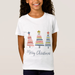 Joyeux T-shirt Arbres empilés colorés de Noël