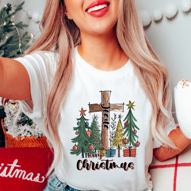 Joyeux T-shirt Croix de Noël et arbres (Créateur téléchargé)