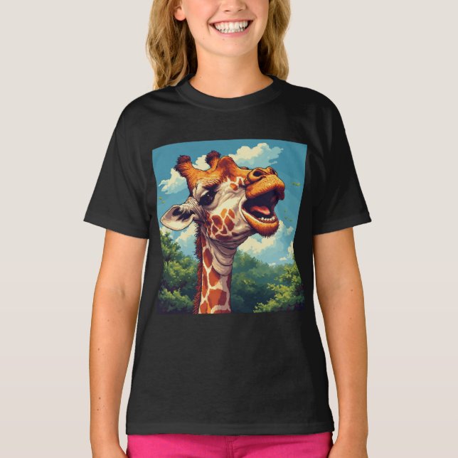 Joyeux T-shirt Giraffe Pixel Art (Devant)