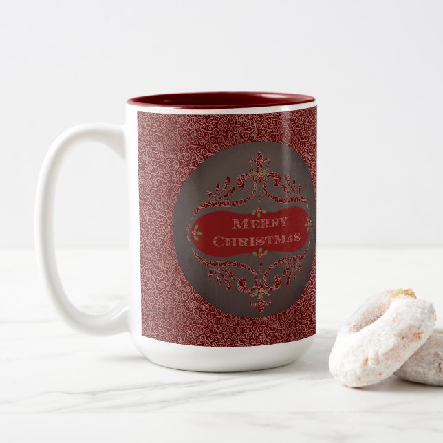 Joyeux tableau de Noël Rouge Café Mug (Avec donut)
