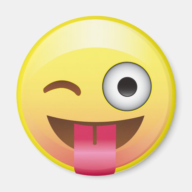 Joyeux Tongue Out Wink Emoji Funny Face Magnet (Devant)