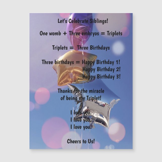 Joyeux Triplet d'anniversaire ! Carte de voeux mag (Devant)
