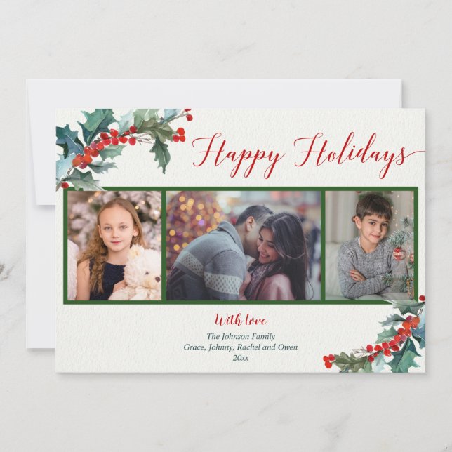 Joyeux vacances aquarelle saint 3 carte photo (Devant)