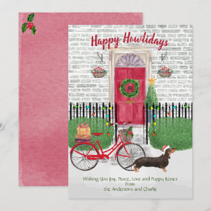 Joyeux Vacances Brown Dachshund Vélo Porte Rouge