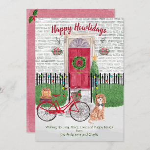 Joyeux Vacances Cute Cavapoo Bicycle Porte Rouge
