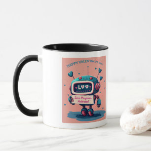 Joyeux Valentines Day mignon Robot bleu, Coeur Mug