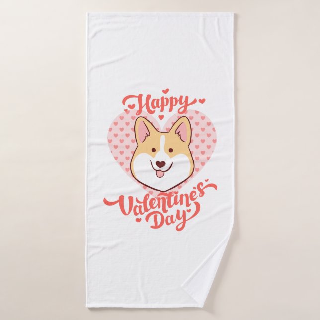 Joyeux Valentines Jour mignon Corgi Chien (Serviette de bain)