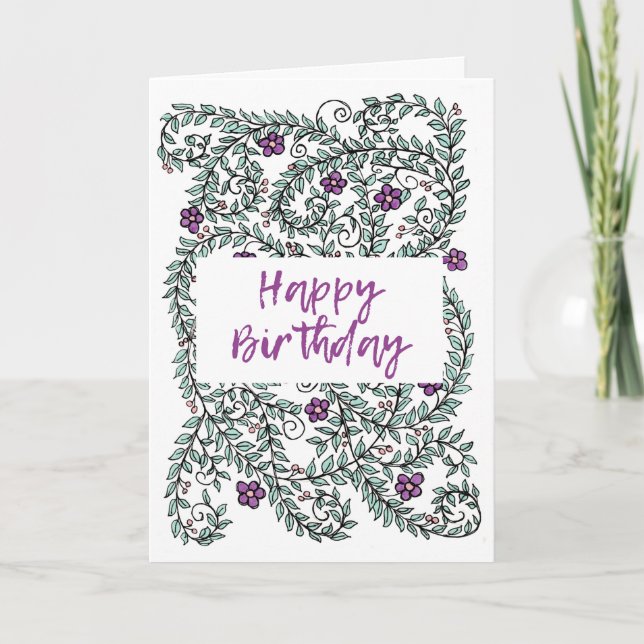 Joyeux vin de carte d'anniversaire avec fleurs (Devant)