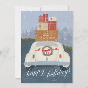 Joyeux Vintage Car avec Cadeaux Carte de Vacances