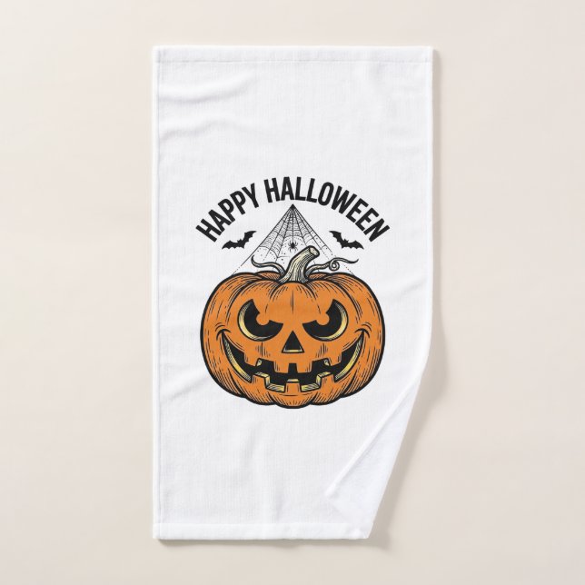 Joyeux visage de citrouille d'Halloween Création v (Serviette à main)