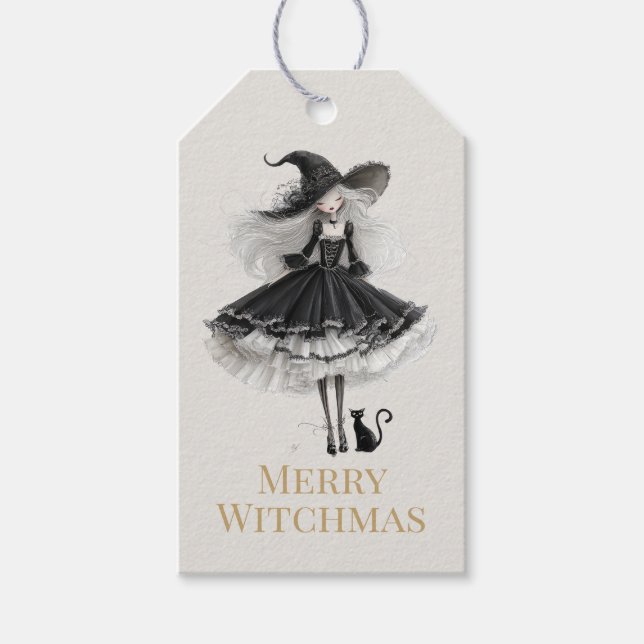 Joyeux Witchmas – Étiquette Cadeau Sorcière Gothiq (Devant)