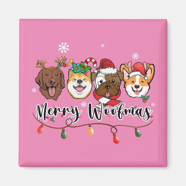 Joyeux Woof Noël Magnet de typographie (Devant)