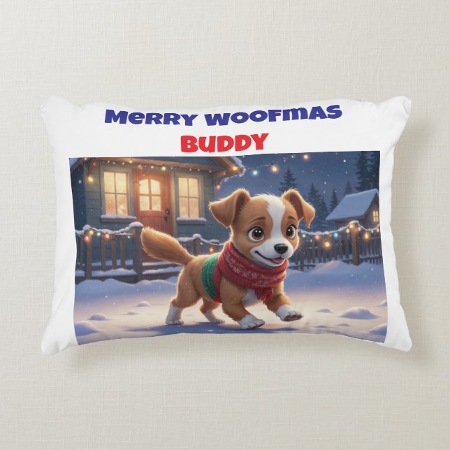 Joyeux Woofmas Coussin d'accent de chien personnal (Devant)