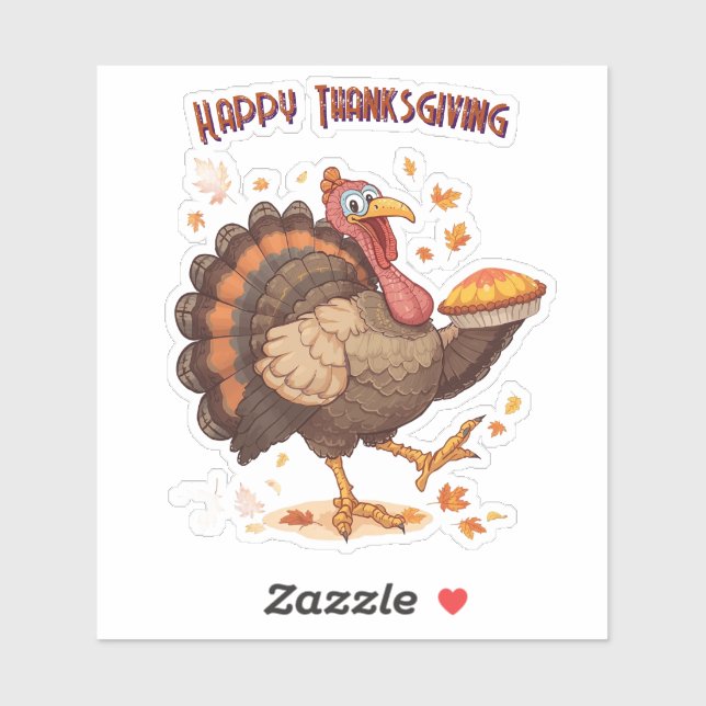 Joyful Cartoon Turkey Thanksgiving Sticker (Feuille)