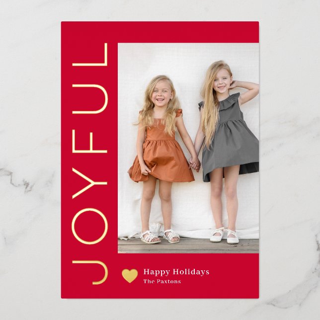 Joyful Heart Foil Carte de vacances modifiable cou (Recto)