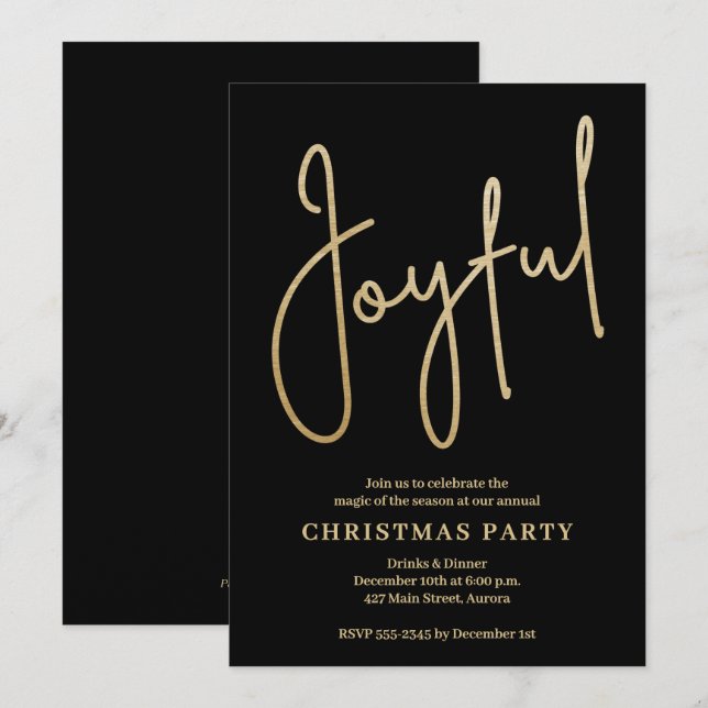 JOYFUL Or Faux Foil sur Invitations de Fête de Noë (Devant / Derrière)