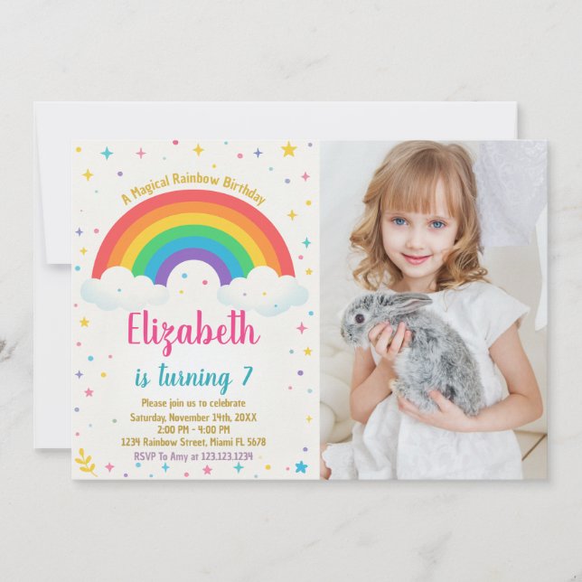 Joyful Rainbow Birthday Invitation avec photo (Devant)
