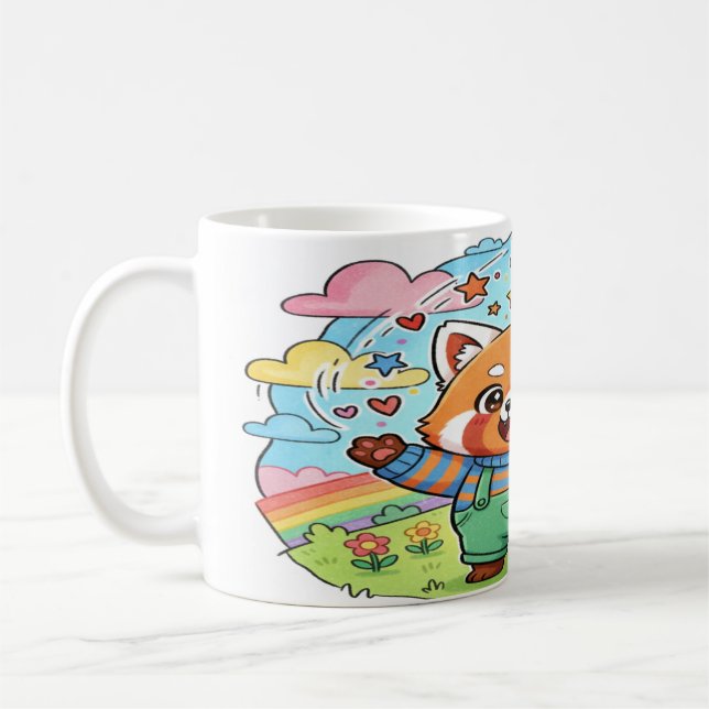 Joyful Red Panda Music & Rainbow Mug - Cute Animal (Gauche)
