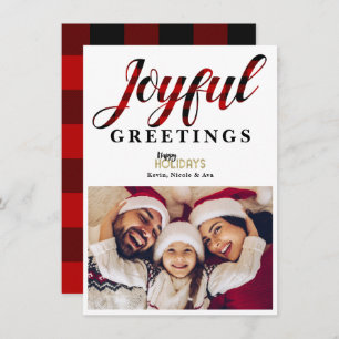JOYFUL Red Plaid Holiday Salutations Carte photo