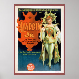JR affiche vintage d'Aladdin de théâtre