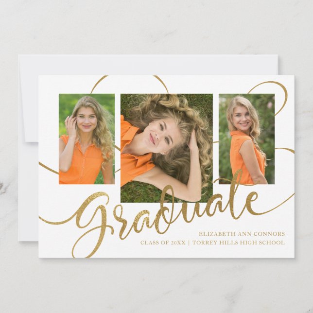 Jubilant Grad Faux Gold Multi Photo Faire-part (Devant)