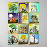 Judaica Affiche d'art des 12 tribus d'Israël