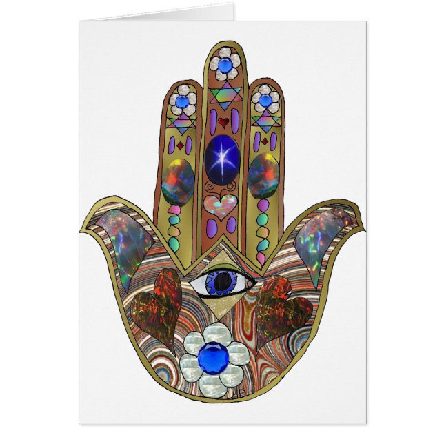 Judaica Hamsa Coeurs Fleurs Opal Art Imprimer (Devant)