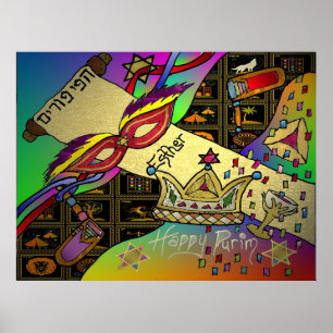 Judaica Happy Purim Jewish Holiday Poster Print