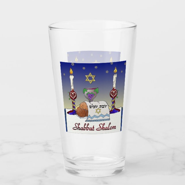 Judaica Shabbat Shalom Art Imprimer Coupe de Verre (Devant)