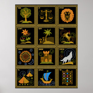 Judaïque 12 Tribus d'Israël Poster d'Art
