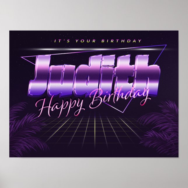 Judith Nom Prénom lila retro Poster Anniversaire (Devant)