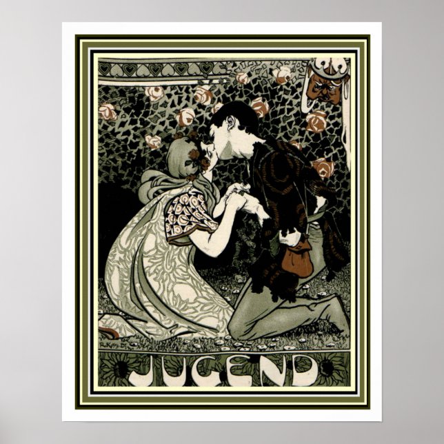 Jugend Art Nouveau Kissing Couple 16 x 20 Poster (Devant)