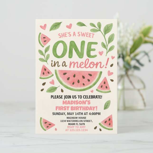 Juicy Watermelon 1er Birthday Invitation (Debout devant)