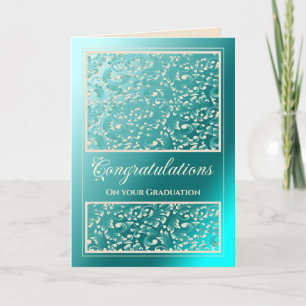 Juif Graduation Félicitations Damask Carte Turquoi