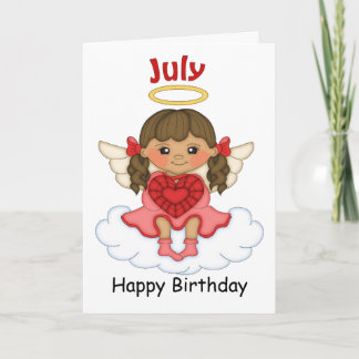 Juillet Birthstone Angel Brunette Carte d'annivers