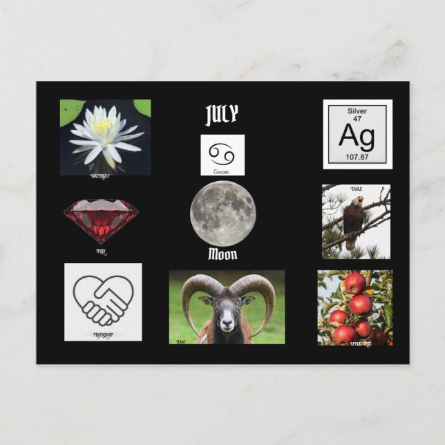 Juillet Cancer Mois Carte postale (Devant)