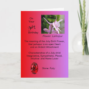 Juillet Carte d'anniversaire - Larkspur et Ruby