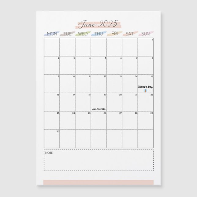 Juin 2025 Calendrier magnétique (Devant)