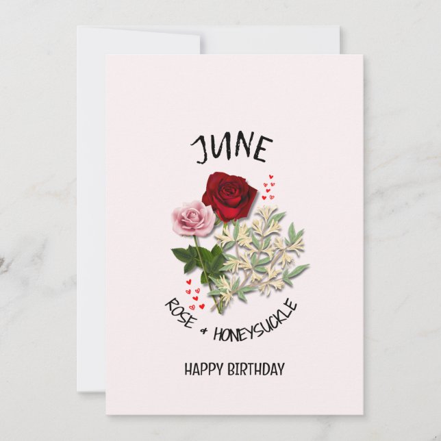 Juin Mois de naissance Fleur ROSE Carte d'annivers (Devant)