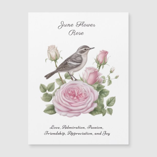 Juin Mois de naissance Fleur Rose Élégant Annivers (Devant)