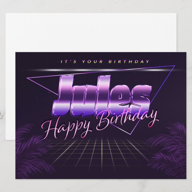 Jules prénom nom carte rétro lilas anniversaire (Devant / Derrière)