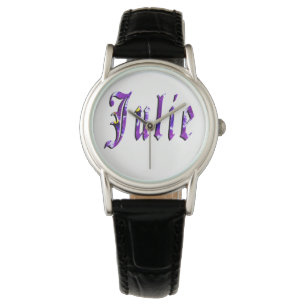 Julie, Nom, Logo, Femmes Montre en cuir noir
