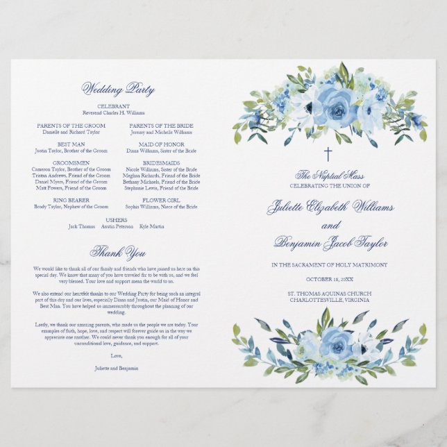 Juliette Programme de Cérémonie de Messe Mariage c