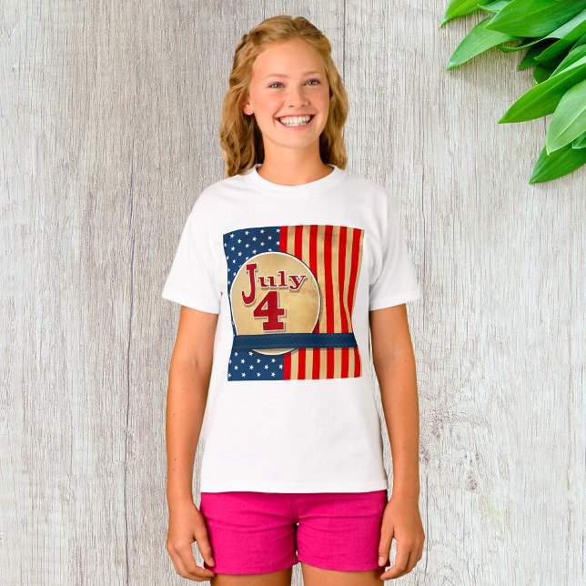 July 4th American Flag Girls T-Shirt (Créateur téléchargé)