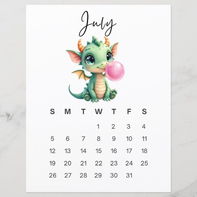 July Baby Dragon Art Print Whimsical Fantasy (Devant)