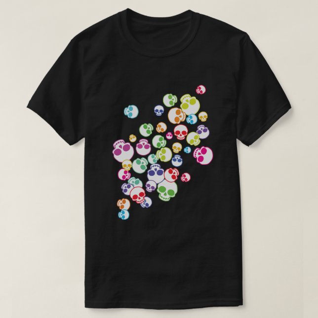 Jumble De Crânes Colorés T-Shirt (Design devant)