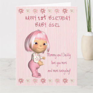 Jumbo Baby Girl 1st. Carte d'anniversaire