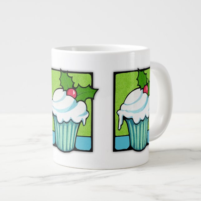 Jumbo Mug de Noël Holly Cupcake (Devant droit)