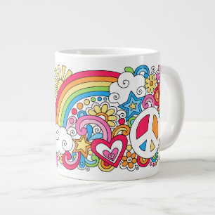 JUMBO Paix psychédélique Amour et Bonheur Mug ♥